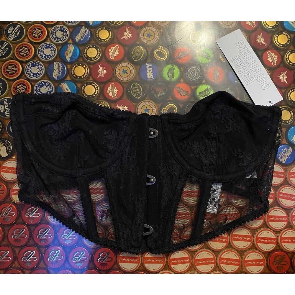 Out from Under Corset Sz M Modern Love Top Black Lace Urban Outfitters Y2K 90s